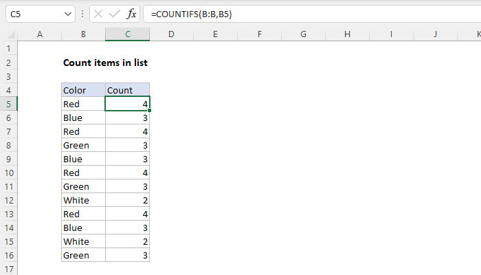 Excel Formula: Count Items In List | Exceljet